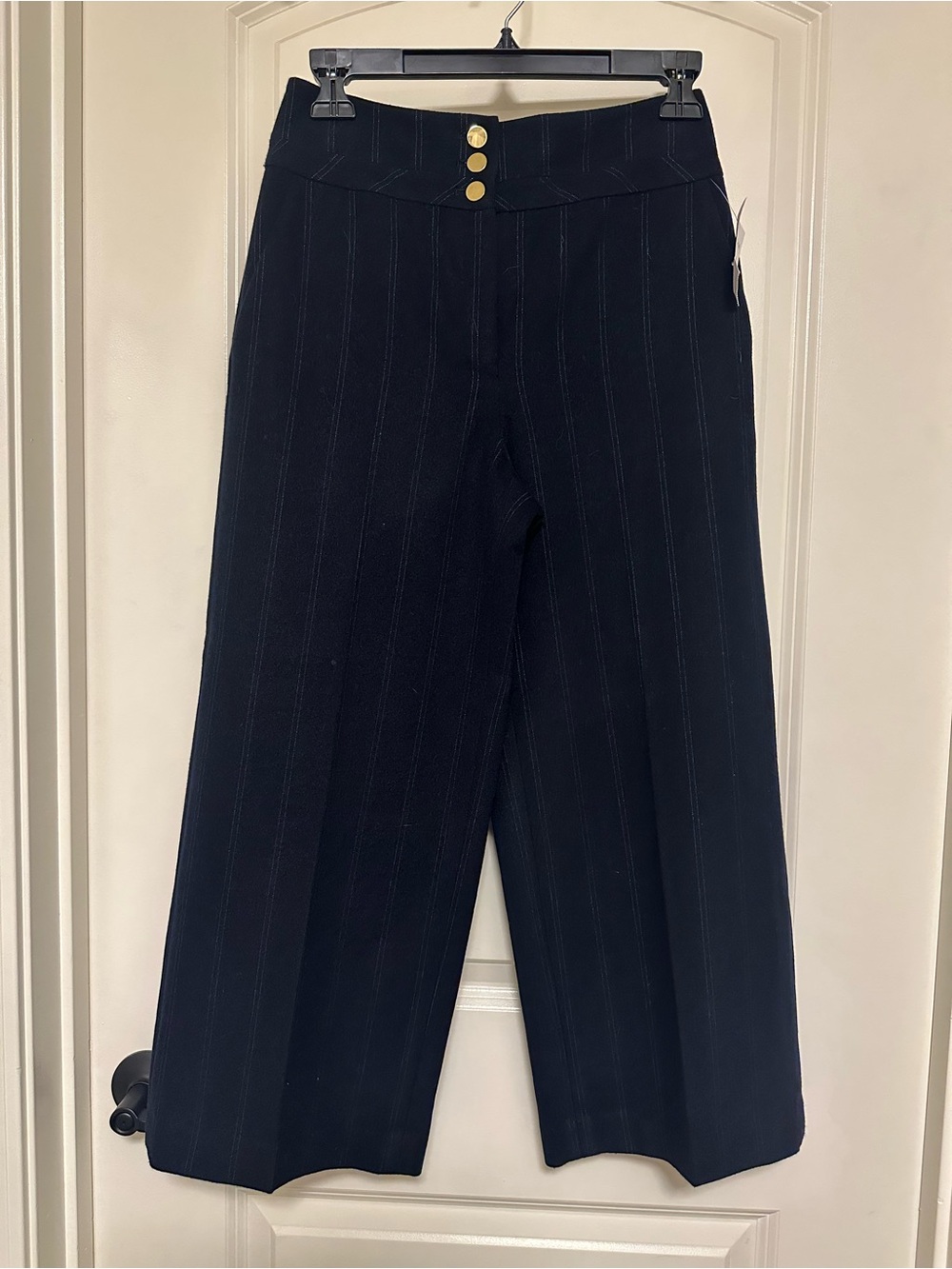 Halogen Subtle Pinstripe Wide-Leg Pants with Gold Buttons NWT Size 0 P